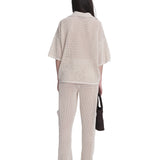 Oversized Mesh Polo Top Ecru