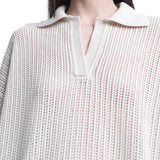 Oversized Mesh Polo Top Ecru