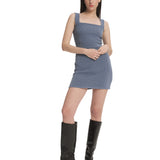 Grid Mini Skirt Denim