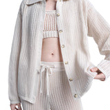 Mesh Polo Cardigan Ecru