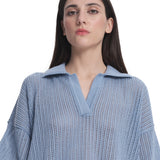 Oversized Mesh Polo Top Light Blue