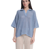 Oversized Mesh Polo Top Light Blue