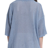 Oversized Mesh Polo Top Light Blue