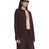 Mesh Polo Cardigan Brown