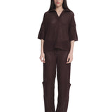 Oversized Mesh Polo Top Brown