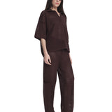 Oversized Mesh Polo Top Brown