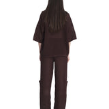 Oversized Mesh Polo Top Brown