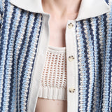 Mesh Polo Cardigan Blue Stripes