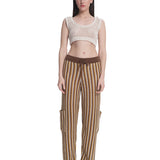 Mesh Cargo Pants Stripes Brown