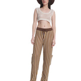 Mesh Cargo Pants Stripes Brown