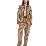 Mesh Polo Cardigan Brown Stripes