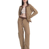 Mesh Polo Cardigan Brown Stripes