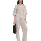 Oversized Mesh Polo Top Ecru