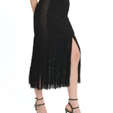 Fringe Mini Dress Black