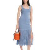 Fringe Mini Dress Light Blue