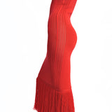 Fringe Maxi Dress Red